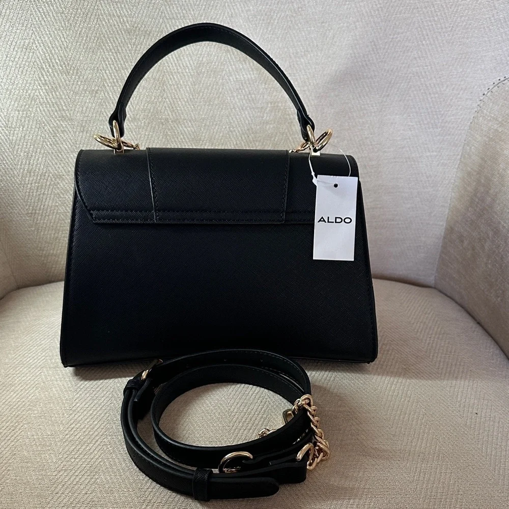 Aldo Black Satchel with Gold Chain Details. And Crossbody Strap